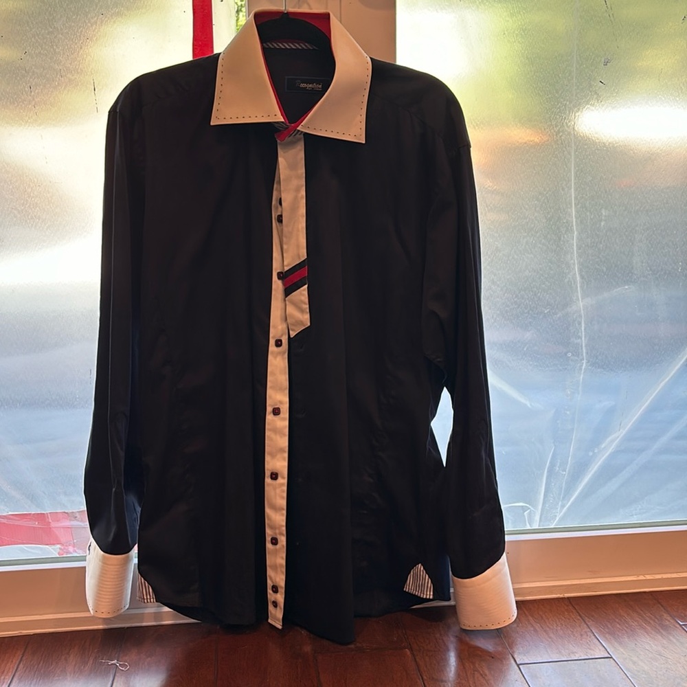 Recognition blue with white collar cotton long sleeve men’s dress shirt size lg